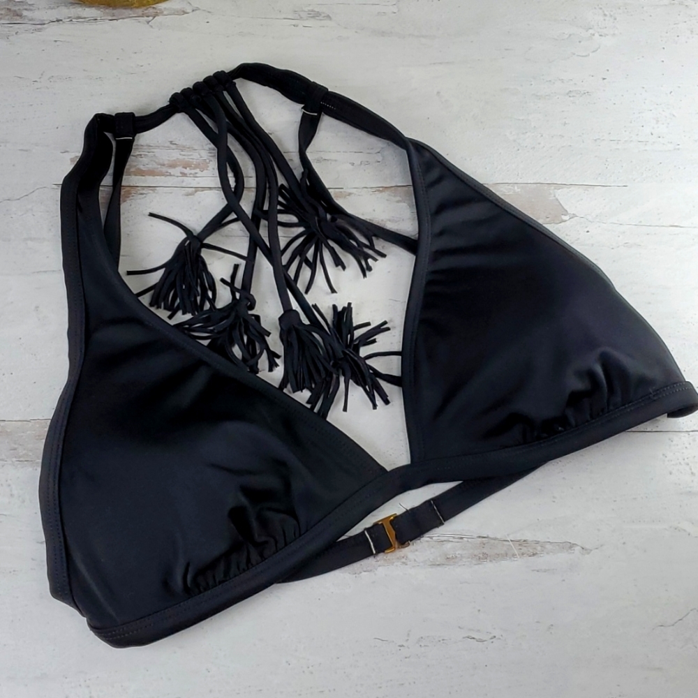 5/$30 🎀 Sun Ocean Sand |  Black Triangle Bikini Swim Top with Tassle Detail